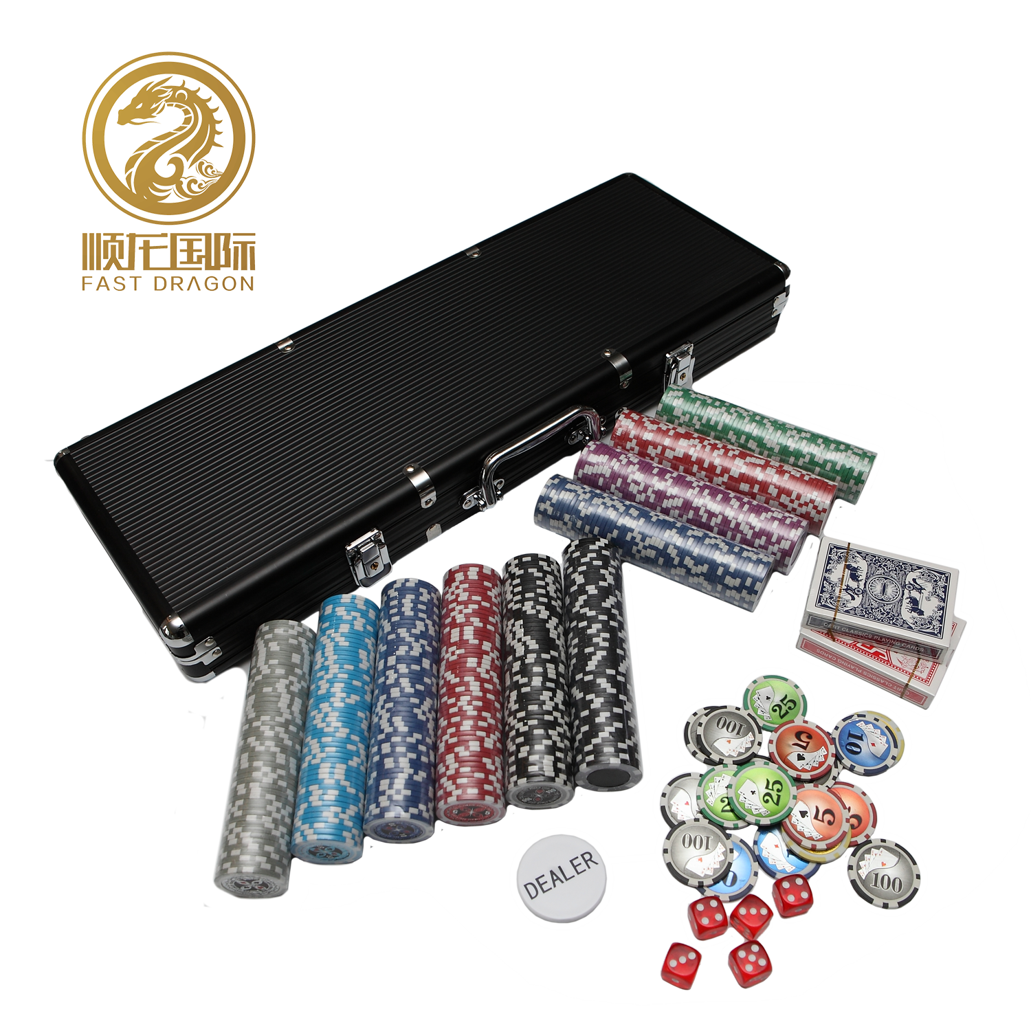 DRA-GB2012 11.5g ABS Casino Texas Poker Chips Sets with Metal Box Aluminum Case 